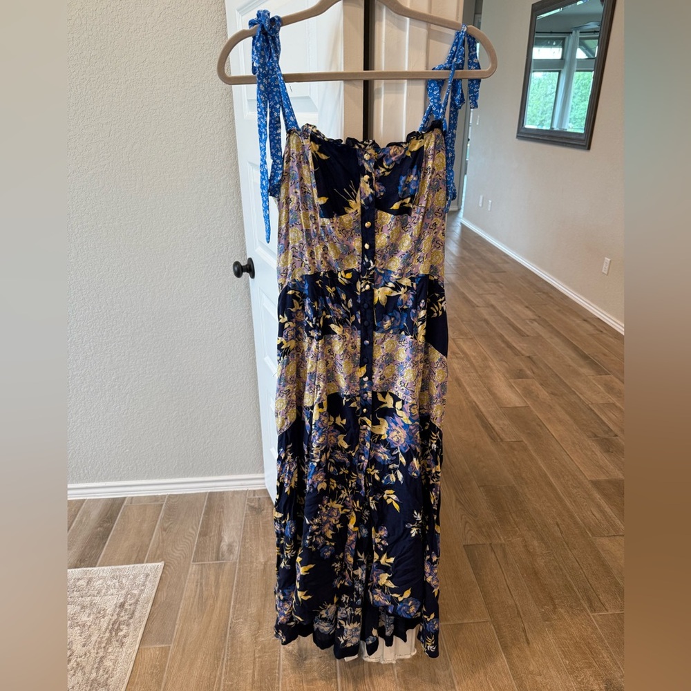 Free People Floral Maxi Dress with Blue and Yellow Accents